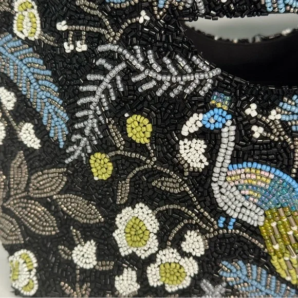 TIANA NEW YORK Beaded Clutch Bag Black with Colorful Bird and Floral Design - Picture 9 of 12